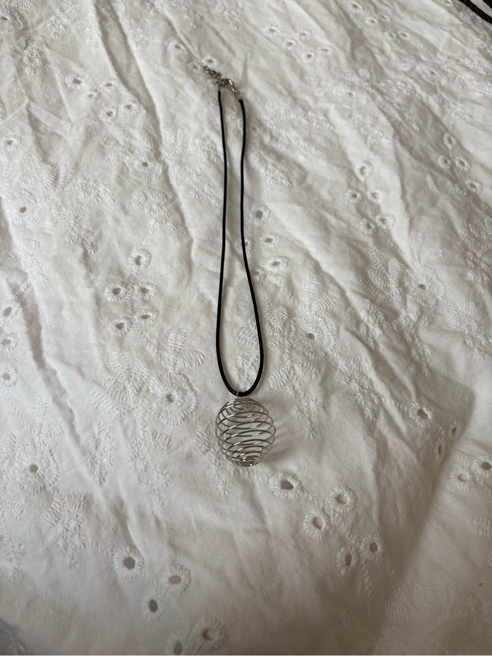 Silver Spiral Cage Pendant Necklace with Black Cord